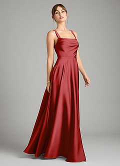 Azazie Shaude Bridesmaid Dresses Pomegranate A-Line Pleated Stretch Satin Dress image7