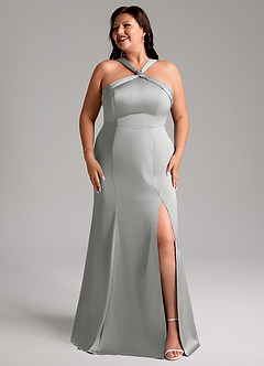 Azazie Rue Bridesmaid Dresses Silver A-Line Pleated Stretch Satin Dress image10