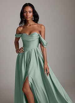 Azazie Loisa Abiti da Damigella Abito A-Line in Raso Elasticizzato a Spalla Scoperta Salvia Argentata image5