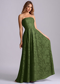 Azazie Lucienne Bridesmaid Dresses Olive A-Line Strapless Floral Burnout Dress image4