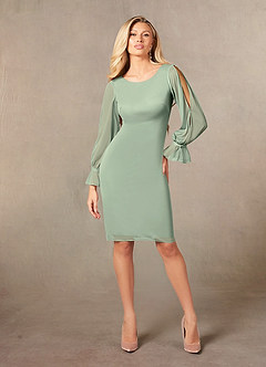 Azazie London Moeder van de bruid jurken Kolom Jurk van Mesh Stoffige Salie image3