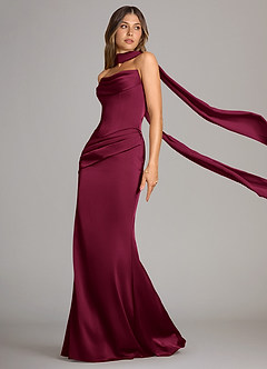 Azazie Sorrel Bridesmaid Dresses Burgundy Mermaid Strapless Stretch Satin Convertible Dress image4