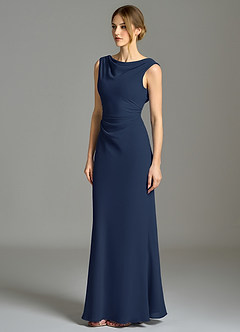 Azazie Kieryn Abiti da Damigella Abito Sirena in Chiffon Plissettato Marino Scuro image3