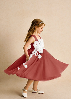 Azazie Dovey Abiti da Ragazza di Fiori Abito Principessa in Tulle Fiocco Terracotta image5