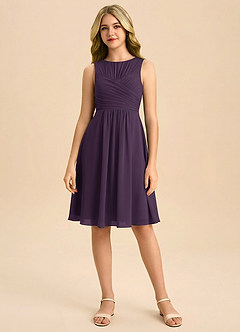 Azazie Skyla Junior Vestido de Ciruela de Gasa de Corte en A con Plisado image3