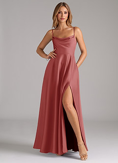 Azazie Elle Brudtärnklänningar Klä av A-Linje i Stretch Satin Plisserad Antik Ros image3