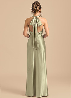 Azazie Velli Brudtärnklänningar Klä av Tubklänning i Metallisk satin Hög hals Mossgrön image5