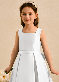 Azazie Josie Flower Girl Dresses White A-Line Pleated Matte Satin Dress image5