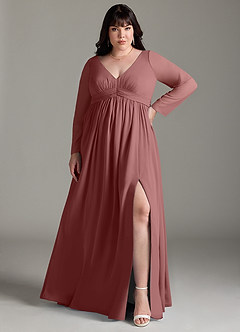 Azazie Teton Robes de demoiselle d'honneur de maternité Robe Trapèze Manche longue Longueur ras du sol Mousseline de soie image7