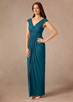 Azazie Lisolette Mother of the Bride Dresses Ink Blue Sheath Pleated Mesh Dress image3