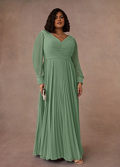 Azazie Zina Mother of the Bride Dresses Matcha A-Line Pleated Chiffon Dress image7