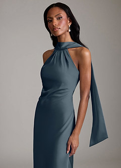 Azazie Cassiana Bridesmaid Dresses Twilight Mermaid Pleated Stretch Satin Dress image3