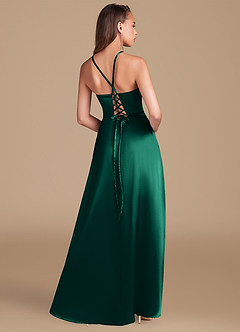 Azazie Maksim Bridesmaid Dresses Emerald A-Line Metallic Satin Dress image5