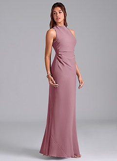 Azazie Evadne Bridesmaid Dresses Vintage Mauve A-Line Pleated Chiffon Dress image4