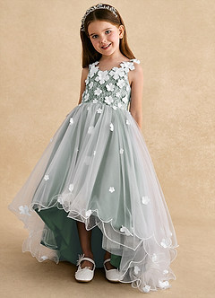 Azazie Celia Flower Girl Dresses Eucalyptus A-Line Lace Tulle Dress image6