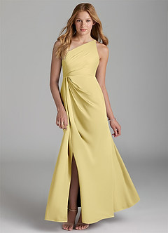 Azazie Mika Junior Robe Trapèze en Satin extensible Plissée Sorbet Citron image1