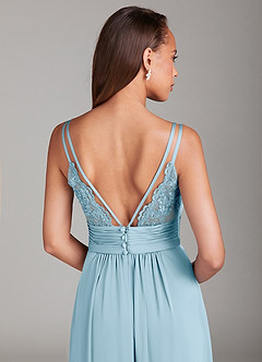 Azazie Maren Allure Bridesmaid Dresses Sky Blue A-Line Lace Stretch Satin Dress image2