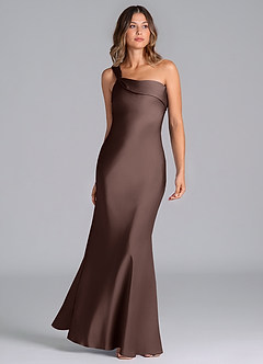 Azazie Driea Bridesmaid Dresses Ganache Mermaid One Shoulder Stretch Satin Dress image3