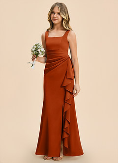 Azazie Adrienne Junior Burnt Orange Sheath Pleated Stretch Satin Dress image1