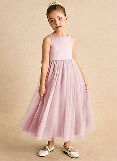 Azazie Solia Abiti da Ragazza di Fiori Abito Principessa in Tulle Fiocco Rosa Cipria image4