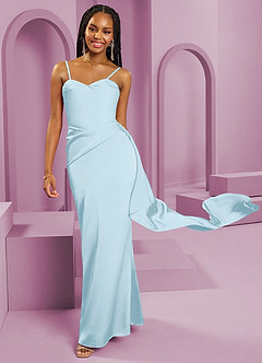 Barbie ♥ Azazie Vestidos de damas de honor Vestido de Azul Cielo de Satén Elástico de Corte Recto Convertible con Sin tirantes image3