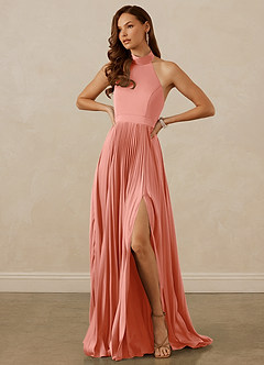 Christian Siriano Bridal for Azazie 1007 Bridesmaid Dresses Coral A-Line Pleated Stretch Satin Dress image4