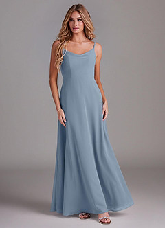 Azazie Daenerys Vestidos de damas de honor Vestido de Azul Polvoriento de Gasa de Corte en A con Vaca image3