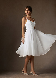 Azazie Ardea Robes de mariée Robe Trapèze en Crêpe Élastique Col V plissé Blanc De Diamant image3