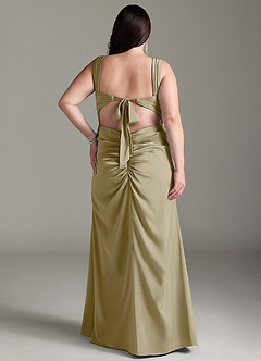 Azazie Jesaphine Bridesmaid Dresses Moss Green Sheath Bow Stretch Satin Dress image9