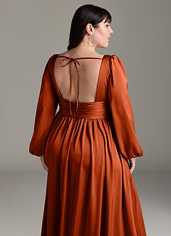 Azazie Norah Robes de demoiselle d'honneur Robe Trapèze en Satin extensible Paprika image13