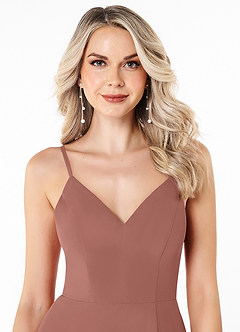 Azazie Lena Brautjungfernkleider A-Linie Spitze Chiffon Kleid Zedernrose image4