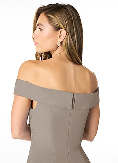 Azazie Lecia Bridesmaid Dresses Taupe Empire Off-The-Shoulder Pleated Chiffon Convertible Dress image7