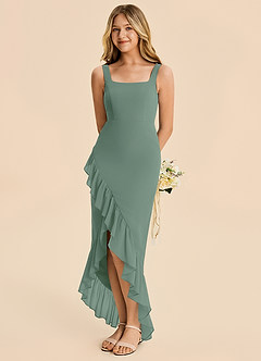 Azazie Reesie Junior Eucalyptus Sheath Ruched Chiffon Dress image1