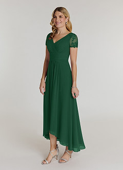 Azazie Thais Mother of the Bride Dresses Dark Green A-Line Lace Chiffon Dress image3
