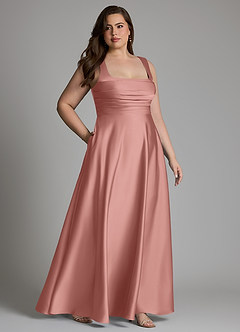 Azazie Azaria Vestidos de damas de honor Vestido Rosetón de Satén Elástico de Línea A con Corsé image11
