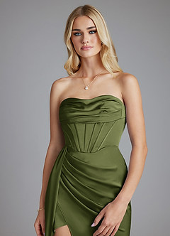 Azazie Amyra Bridesmaid Dresses Olive Mermaid Off the Shoulder Stretch Satin Convertible Dress image8