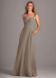 Azazie Kaylyn Bridesmaid Dresses Taupe A-Line Ruched Chiffon Dress image3