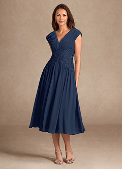 Azazie Hudson vestidos de madre de la novia Vestido de Azul Marino Oscuro de Encaje de Corte En A image3
