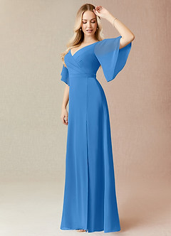 Azazie Cierra Abiti da Damigella Abito A-Line in Chiffon con Scollo a V Blue Jay image4