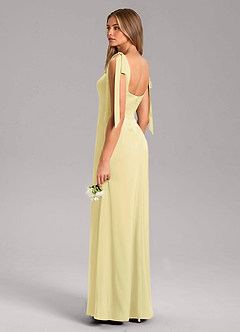 Azazie Frostine Bridesmaid Dresses Lemon Sorbet A-Line Bow Stretch Satin Dress image6