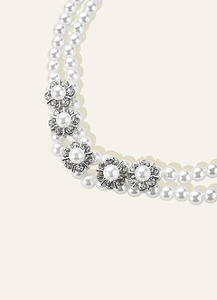 front Double Pearl Floral Choker Necklace