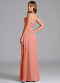 Azazie Trina Bridesmaid Dresses Coral A-Line One Shoulder Stretch Satin Dress image6