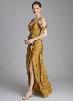 Azazie Emoria Bridesmaid Dresses Marigold Jacquard A-Line Off the Shoulder Jacquard Dress image7