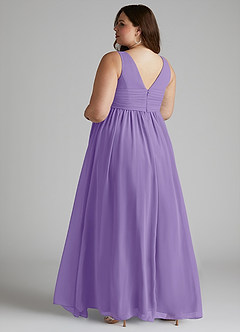 Azazie Yetta Maternity Bridesmaid Dresses A-Line V-Neck Gathered Chiffon Floor-Length Dress image11