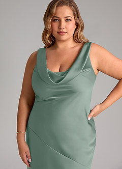 Azazie Rylina Bridesmaid Dresses Silver Sage Mermaid Stretch Satin Dress image11