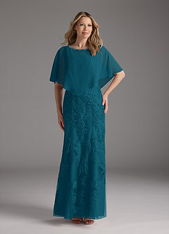 Azazie Whilhelmina Final Sale Ink Blue Mermaid Lace Chiffon Dress image1