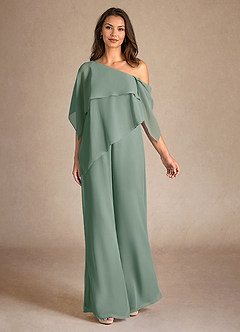 Azazie Halima Mother of the Bride Dresses Silver Sage Jumpsuit/Pantsuit Side Slit Chiffon Dress image4