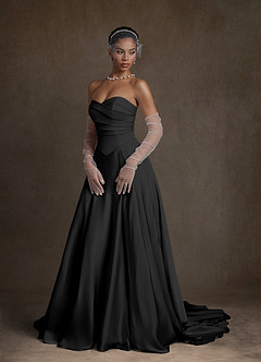 Azazie Alta Wedding Dresses Black A-Line Strapless Stretch Satin Dress image7