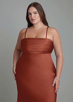 Azazie Saylor Bridesmaid Dresses Auburn Mermaid Strapless Stretch Satin Dress image17