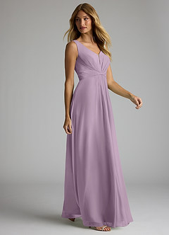 Azazie Gina Brautjungfernkleider A-Linie V-Hals Gefaltet Chiffon Kleid Blauregen image4